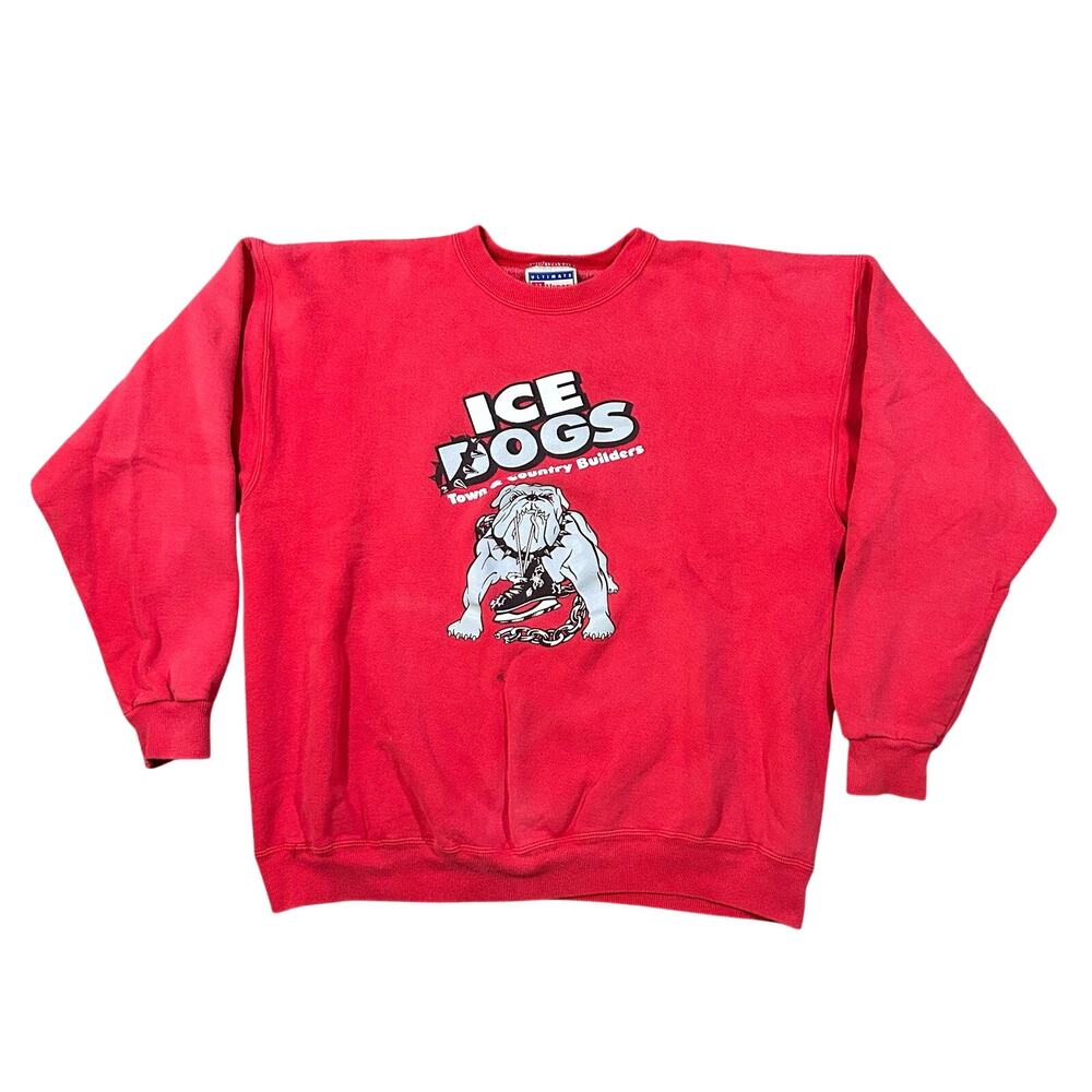 Vintage Ice Dogs Sweatshirt Men’s Large Hockey Bulldog Red Pullover Heavyweight